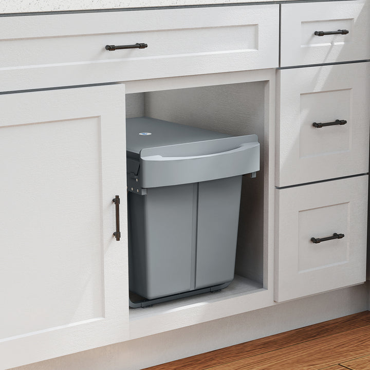 HOMCOM Pull Out Trash Can Under Cabinet, 10.6 Gallon (40L) Slide Out Garbage Can with 2 Removable Compartments, Grey