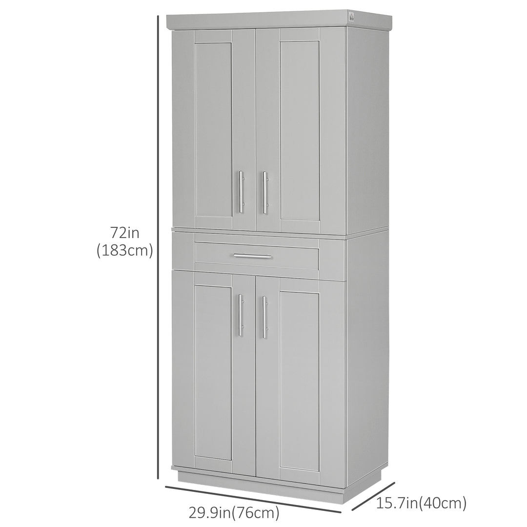HOMCOM 72" Storage Cabinet, Freestanding Kitchen Pantry Cabinet with 4 Doors, Drawer and 3 Adjustable Shelves, White