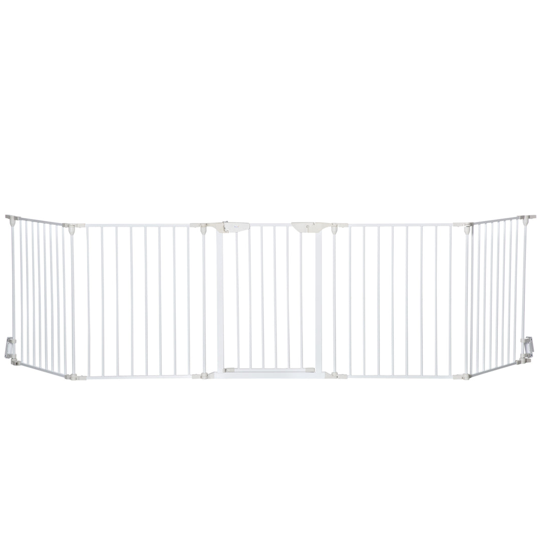 PawHut Foldable Dog Playpen Indoor for Small Medium Dogs with Door, for Stairway, Doorway, Hallway, White