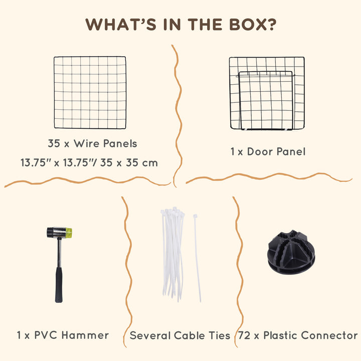 PawHut 40 Pcs Small Animal Cage Bunny Hutch Portable Metal Wire with Ramps for Kitten Chinchilla, Black