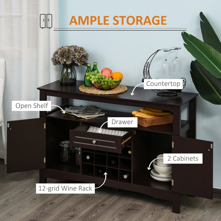 HOMCOM Modern Kitchen Buffet Bar Cabinet Storage Sideboard Dining Server with Drawer & 12-Bottle Wine Rack for Living Room, Espresso