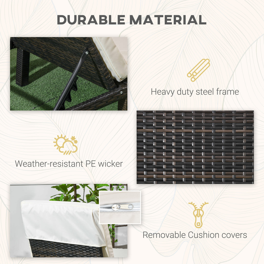 Outsunny Outdoor Lounger, Patio Lounger with 5-Level Adjustable Back, Headrest for Poolside, Garden, Backyard, Cream White