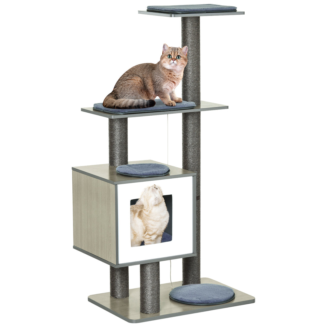 PawHut 47" Wood Cat Tree, Kitty Scratching Post, Kitten House, Condo Activity Center w/ Cushions, Pet Furniture