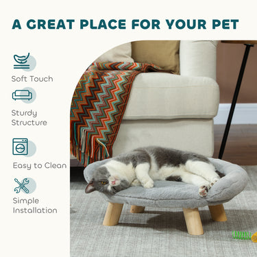 PawHut Elevated Dog Sofa Bed, Cat Couch with Washable Cover, Wooden Legs, for Miniature Dogs, Grey
