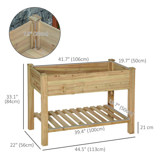 Outsunny 45" x 22" x 33" Elevated Planter Box w/ Legs and Storage Shelf, Raised Garden Bed, Elevated Wooden Planter Box, Gardening Standing Growing Bed for Backyard Patio Balcony