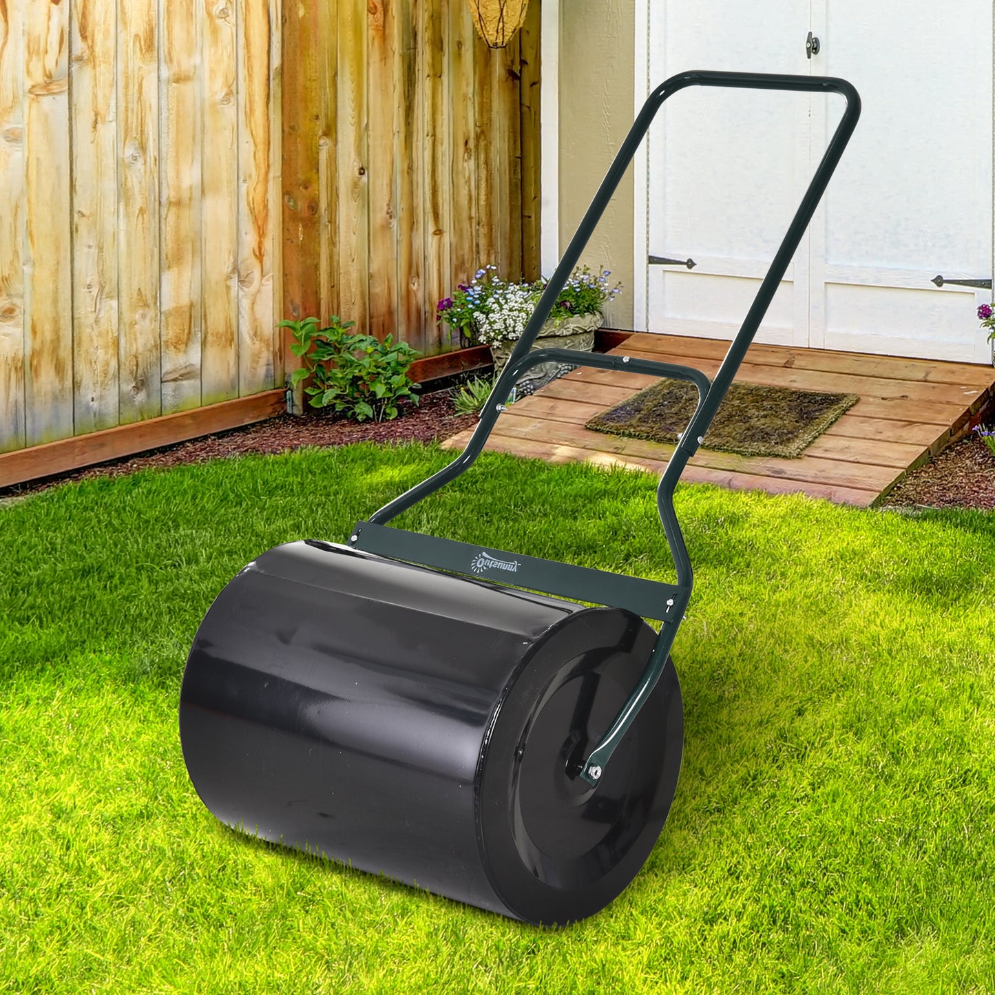 Outsunny 22" Push/Tow Behind Lawn Roller, Heavy Duty Sod Drum Roller Filled with 12 Gal Water/Sand, Grass Flattener for Yard, Patio, Park, Black