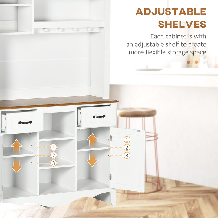 HOMCOM 71" Kitchen Buffet with Hutch, Farmhouse Style Storage Cupboard with Utility Drawer, 3 Door Cabinets and 5-tier Shelves, White