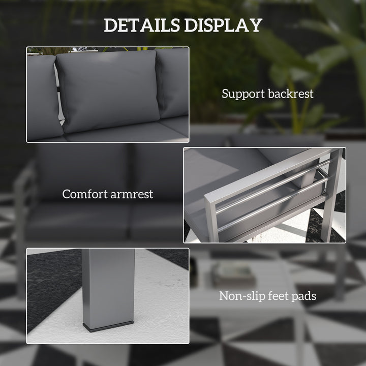 Outsunny Aluminum Garden Sofa, 3-Person Outdoor Couch, Backyard Furniture for 3-person with Cushions, 72.8" x 26" x 25.2", Grey