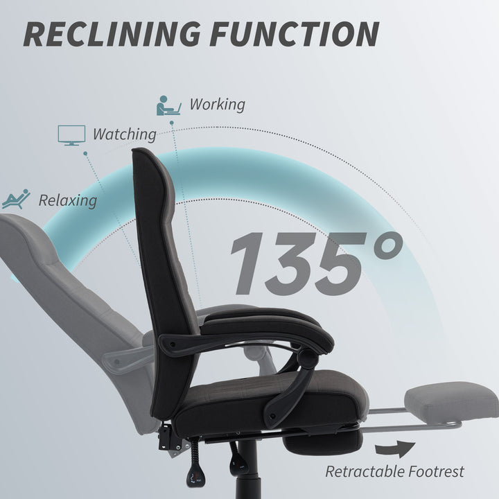 Vinsetto Office Chair, Linen High Back Computer Desk Chair, Swivel Recliner with Adjustable Height, Footrest and Padded Armrest, Brown