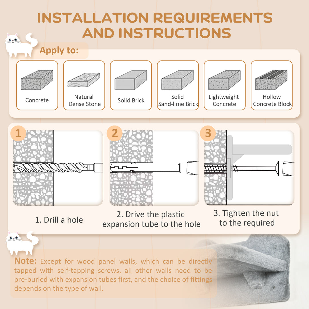 PawHut Cat Wall Shelves, 3PCs Cat Shelves with Hammock, Scratching Post, 3 Steps, Jumping Platforms, Wall Mounted Cat Climber, Beige