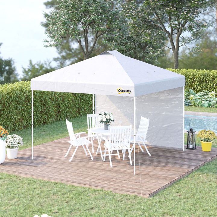 Outsunny 10' x 10' Pop Up Canopy Tent with Adjustable Height, 1 Sidewall, and Wheeled Carry Bag for Outdoor, Garden, Patio, White
