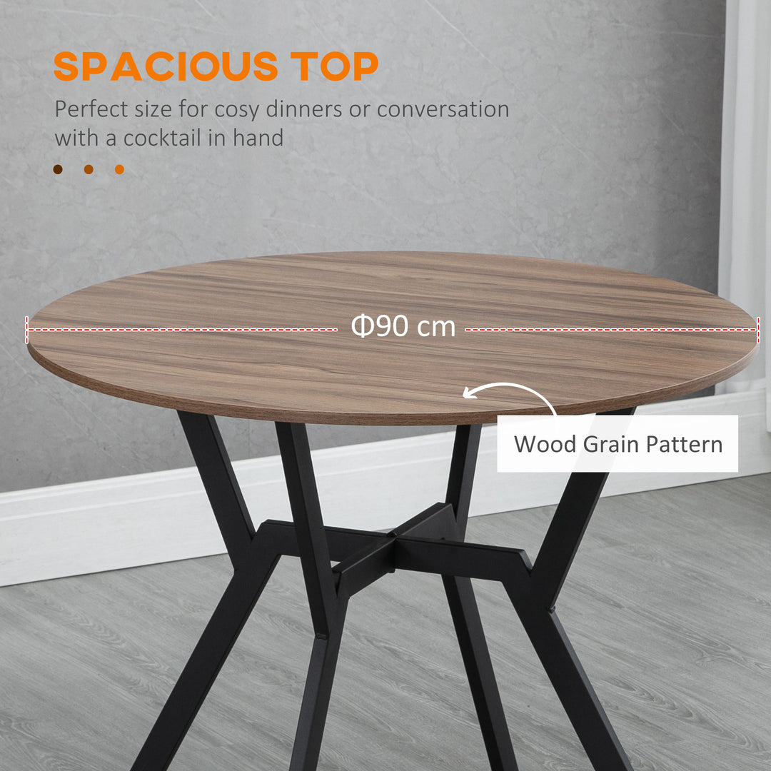 HOMCOM 35" Round Dining Table, Modern Dining Room Table with Steel Frame, Space Saving Small Kitchen Table, Brown