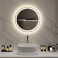 HOMCOM 24" Round Bathroom Mirror with LED Lights, Wall Mounted Vanity Mirror with Anti-Fog Pad, Time and Temp Display, Gold