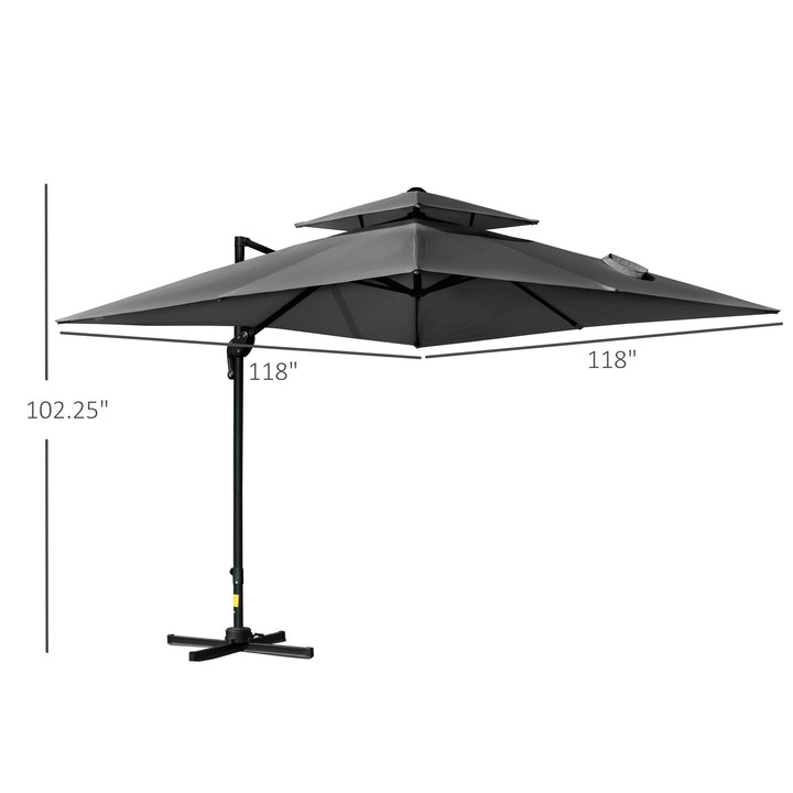 Outsunny 10' x 10' Cantilever Patio Umbrella, Double Top Square Offset Umbrella with 360° Rotation, 5 Adjustable Tilt Angles, Umbrella Cover, Aluminum Pole and Ribs, Charcoal Grey