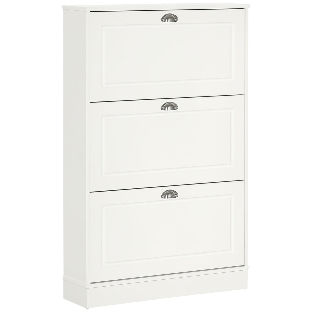 HOMCOM Shoe Cabinet with 3 Flip Drawers, Narrow Shoe Storage Cabinet, Holds 12 Pairs for Entryway, Hallway, White