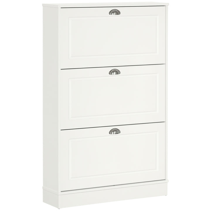 HOMCOM Shoe Cabinet with 3 Flip Drawers, Narrow Shoe Storage Cabinet, Holds 12 Pairs for Entryway, Hallway, White