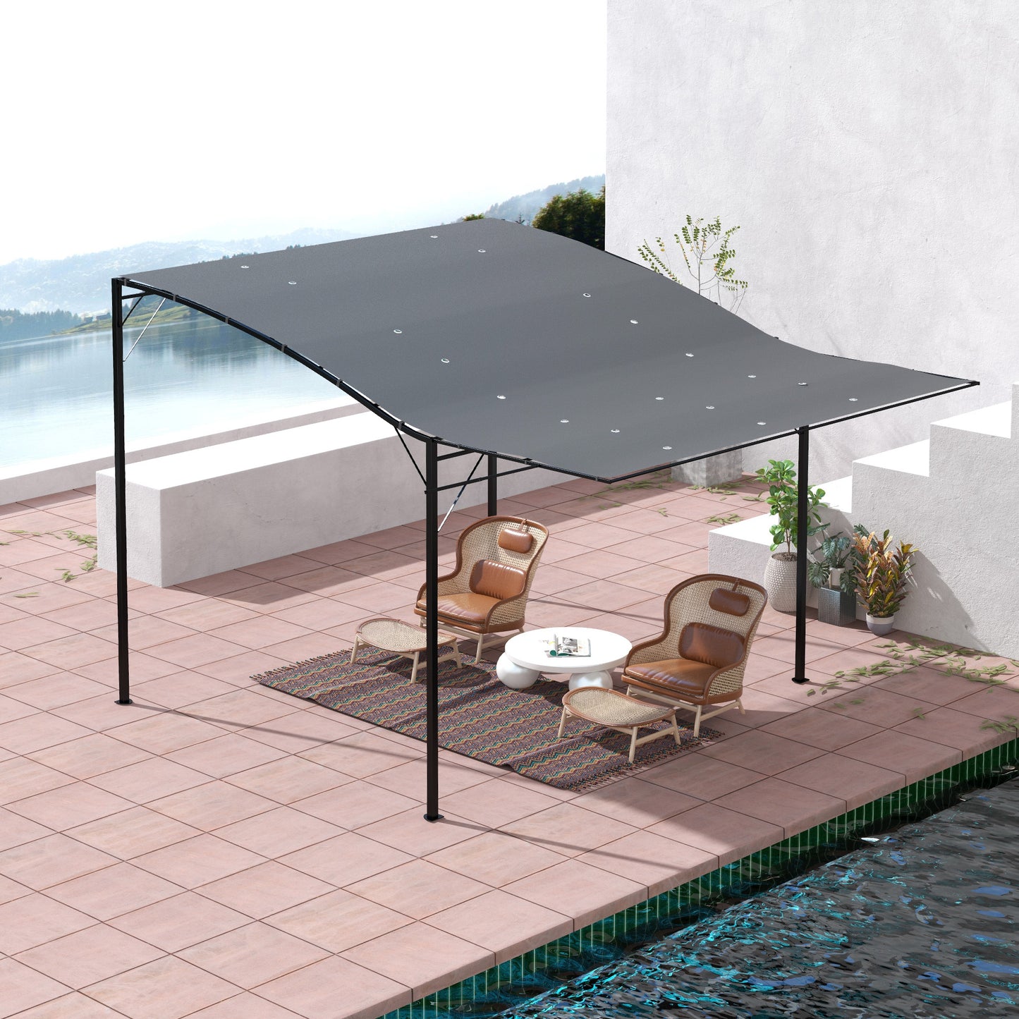 Outsunny 10x8ft Patio Metal Gazebo with Extendable Side Awning Outdoor Shelter Garden Sun Shade Canopy Deck Door Window Awning Cream White