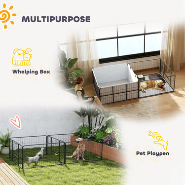 PawHut 7 Panel Dog Whelping Box Convertible DIY Pet Playpen with Washable Pee Pads, 600D Oxford Fabric, 96" x 48" x 24"