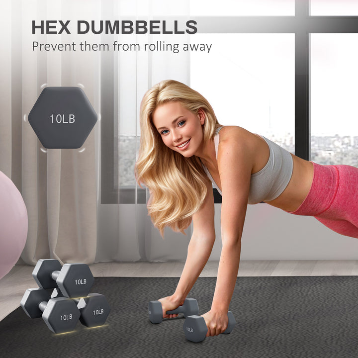 Soozier 2 x 10LBS Hexagonal Dumbbells, Set of 2 Weights with Non-Slip Grip for Home Gym Workout