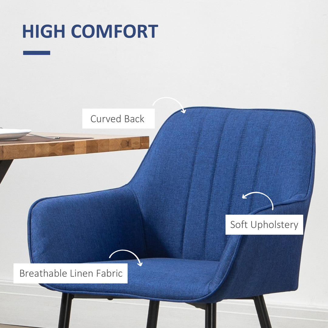 HOMCOM Dining Chairs Set of 2, Linen Upholstery Accent Chair with Back, Armrest, Metal Legs, Dark Grey