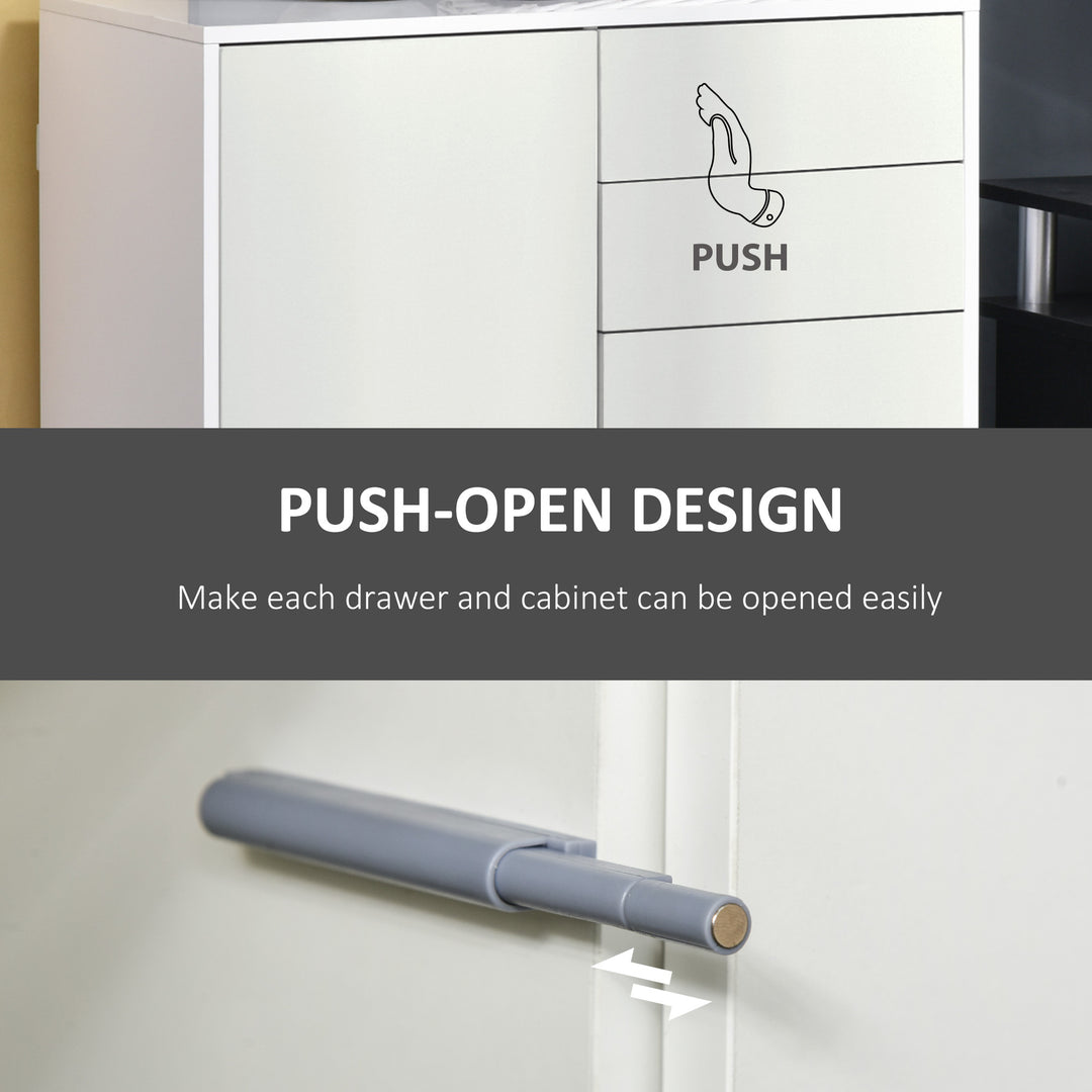 HOMCOM High Gloss Buffet Sideboard with 2 Drawers, 2 Doors and Adjustable Shelf, Kitchen Storage Cabinet with Push Open Design, White