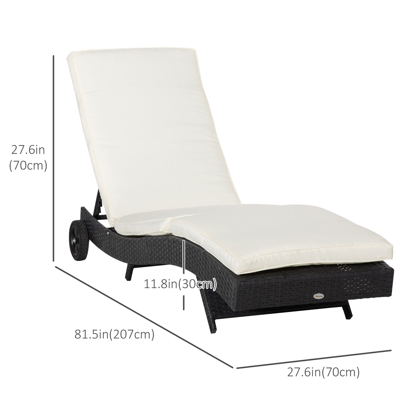 Outsunny Outdoor Adjustable Wicker Chaise Lounge Chair with Cushion & Wheels for Patio, Deck, Poolside, Sky Blue