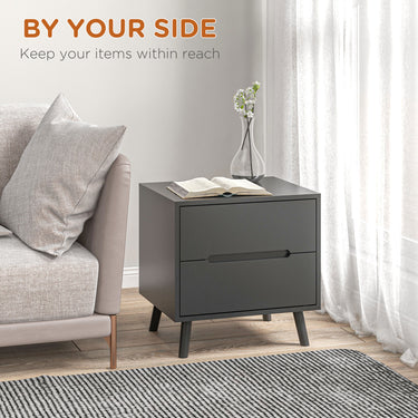 HOMCOM Modern Nightstand, Night Table with 2 Drawers, Bed End Table with Solid Wood Legs for Bedroom