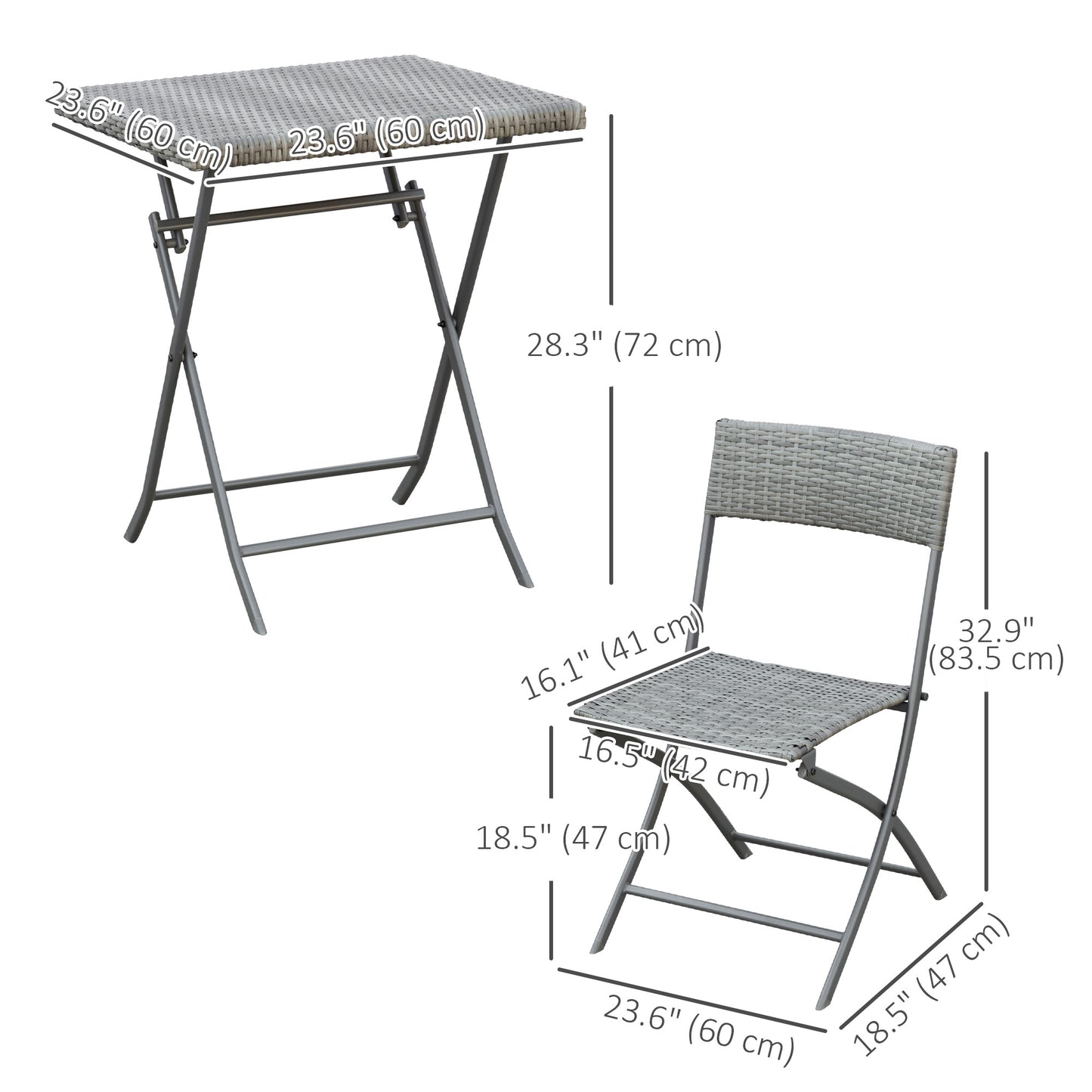 Outsunny 3-Piece Outdoor Folding Rattan Bistro Set, Mixed Brown