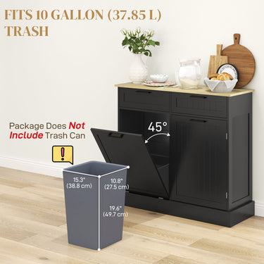 HOMCOM Hidden Garbage Bin Cabinet, Tilt Out Trash Cabinet w/ 2 Drawers, Freestanding Kitchen Island for Laundry, Black