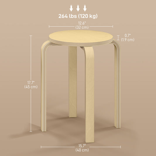 HOMCOM Round Stackable Chairs Set of 6, 18-Inch Backless Stacking Stools for Kitchen, Dining Room, Office, Outdoors