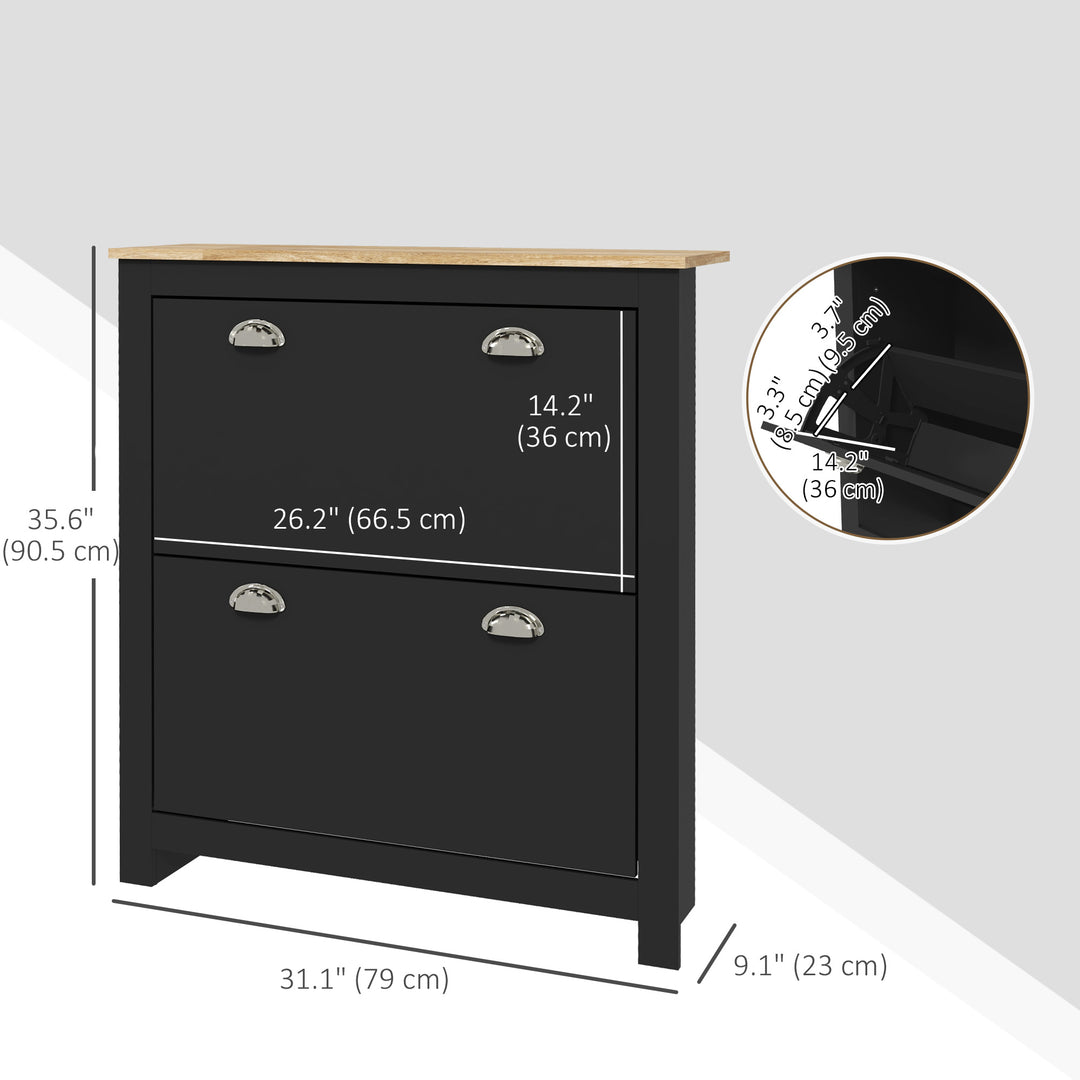 HOMCOM Entryway Shoe Cabinet with 2 Flip Drawers and Adjustable Shelves, 12 Pair Shoe Storage Organizer for Hallway, White