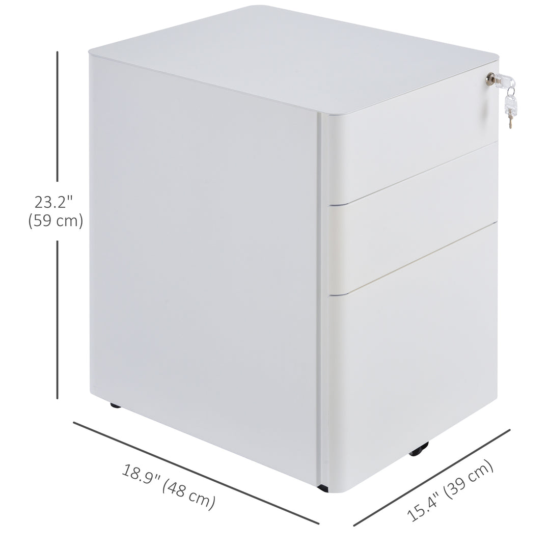 Vinsetto Metal Filing Cabinet 3 Drawer, Mobile Office Cabinet with Wheels for Legal, Letter, A4 File, Black