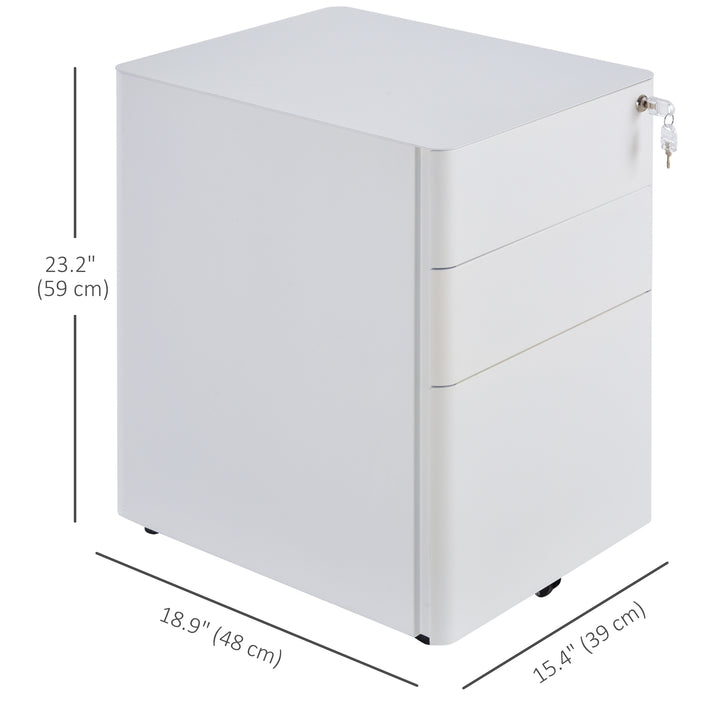 Vinsetto Metal Filing Cabinet 3 Drawer, Mobile Office Cabinet with Wheels for Legal, Letter, A4 File, Black