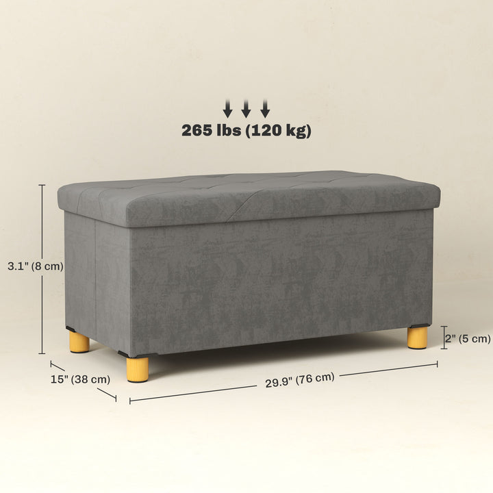 HOMCOM Storage Ottoman Bench, Velvet Upholstered Foldable Ottoman Footrest, Foot Stool with Wood Legs for Living Room, Bedroom