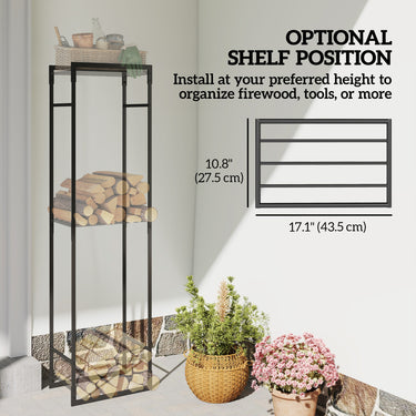 Outsunny Firewood Rack Outdoor, Heavy Duty Log Holder with Adjustable Shelf for Fireplace, Indoor Outdoor Fire Wood Storage Rack