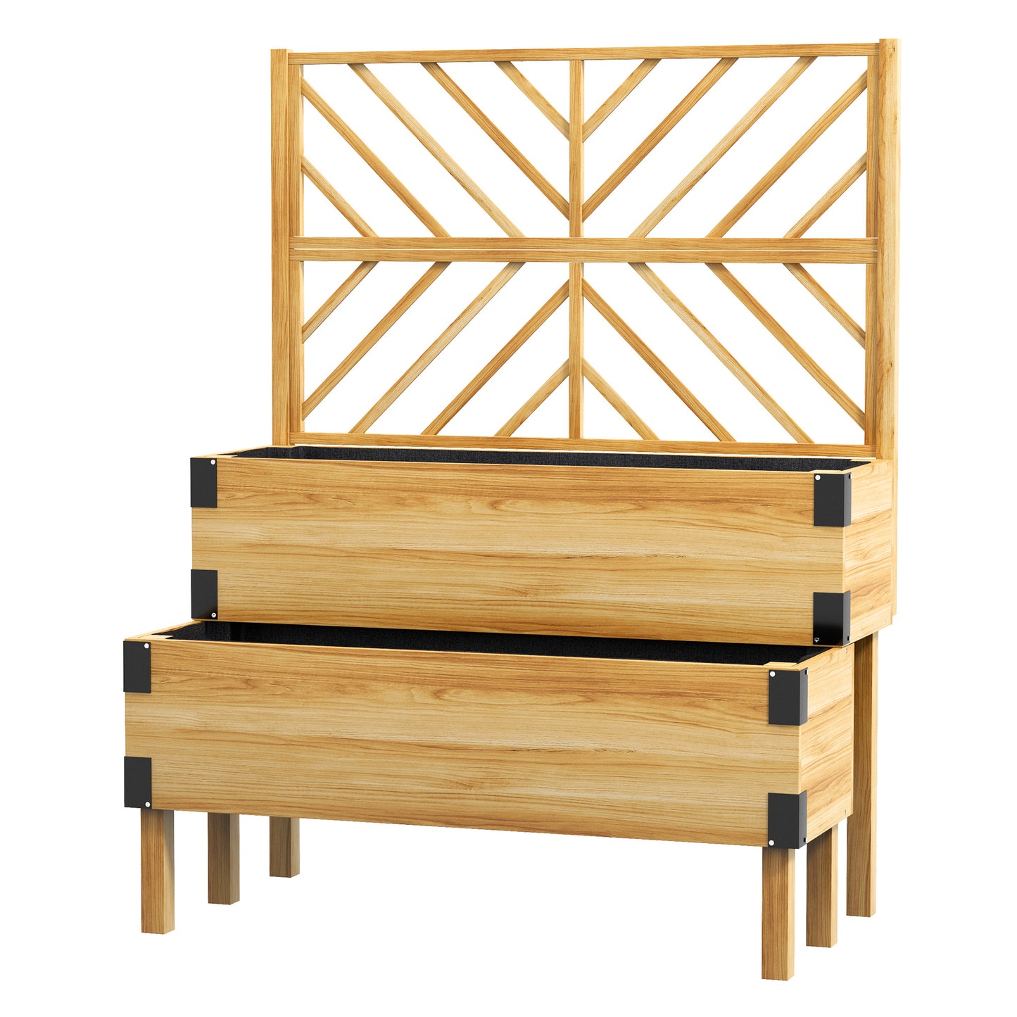 Outsunny Raised Garden Bed with Trellis, 2 Tier Wooden Elevated Planter Box  for Vegetables, Flowers, Herbs, Grey