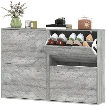 HOMCOM Shoe Storage Cabinet with 4 Flip Drawers, Narrow and Slim, 12 Pair of Shoes Organizer for Hallway, Entryway, Grey