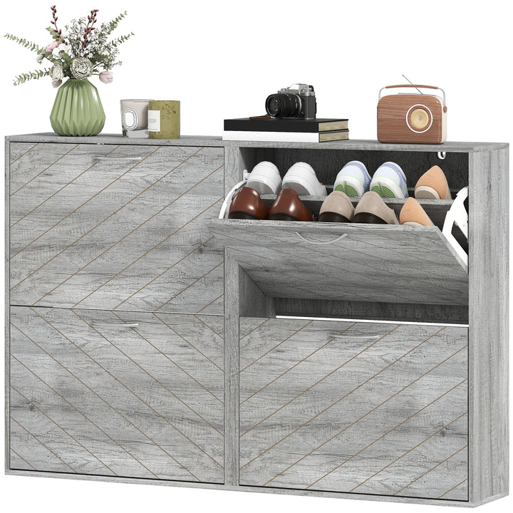 HOMCOM Shoe Storage Cabinet with 4 Flip Drawers, Narrow and Slim, 12 Pair of Shoes Organizer for Hallway, Entryway, Grey