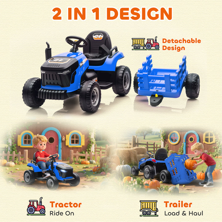 Qaba 12V Kids Ride On Tractor with Trailor, Remote Control, Music, Lights, Shifter, for Kids Ages 3-8 Years, Blue
