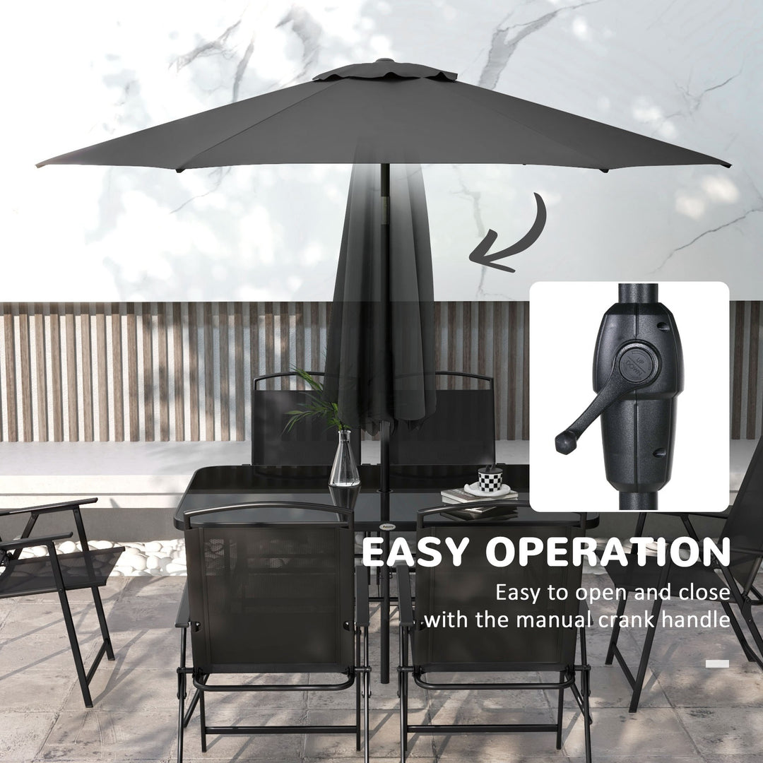 Outsunny 8 Piece Patio Set with Umbrella, 6 Folding Chairs, Rectangle Table, Outdoor Dining Set for 6 with Mesh Seat, Grey