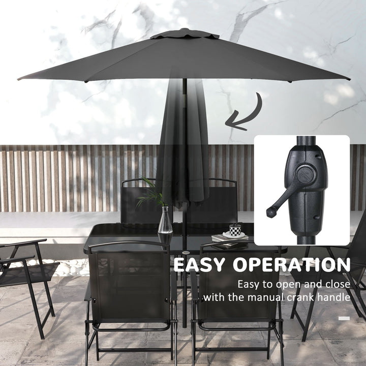 Outsunny 8 Piece Patio Set with Umbrella, 6 Folding Chairs, Rectangle Table, Outdoor Dining Set for 6 with Mesh Seat, Grey