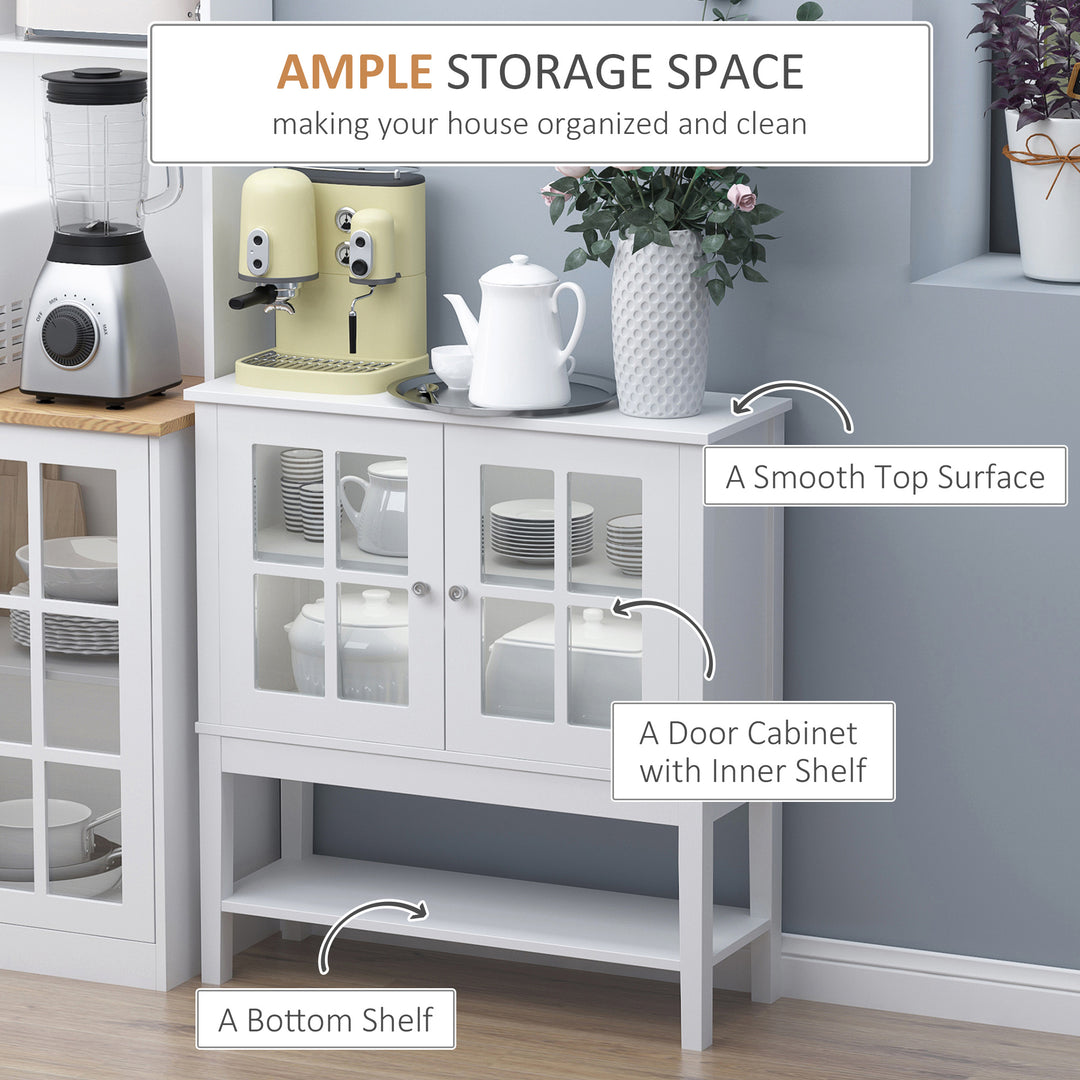 HOMCOM Modern Sideboard Buffet Cabinet Wood Console Table with Glass Doors Kitchen Dining Room Furniture White