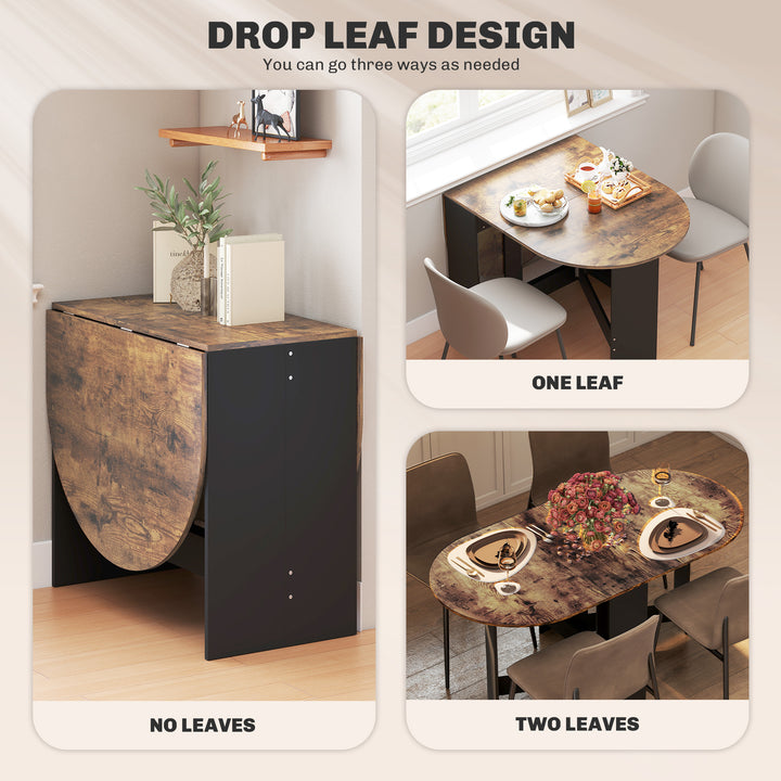 HOMCOM Oval Folding Dining Table, Space Saving Drop Leaf Kitchen Table for Dining Room, Living Room, Distressed Brown
