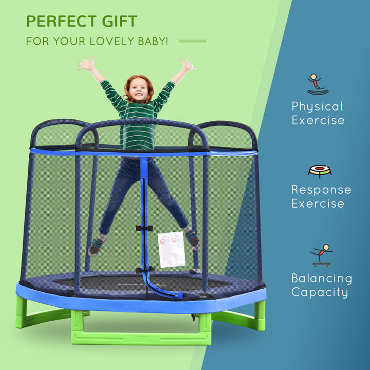 Outsunny 84.75" Kids Trampoline 7 FT Indoor Outdoor Trampolines with Safety Net Enclosure Built-in Zipper Padded Covering, for Boys and Girls, Red