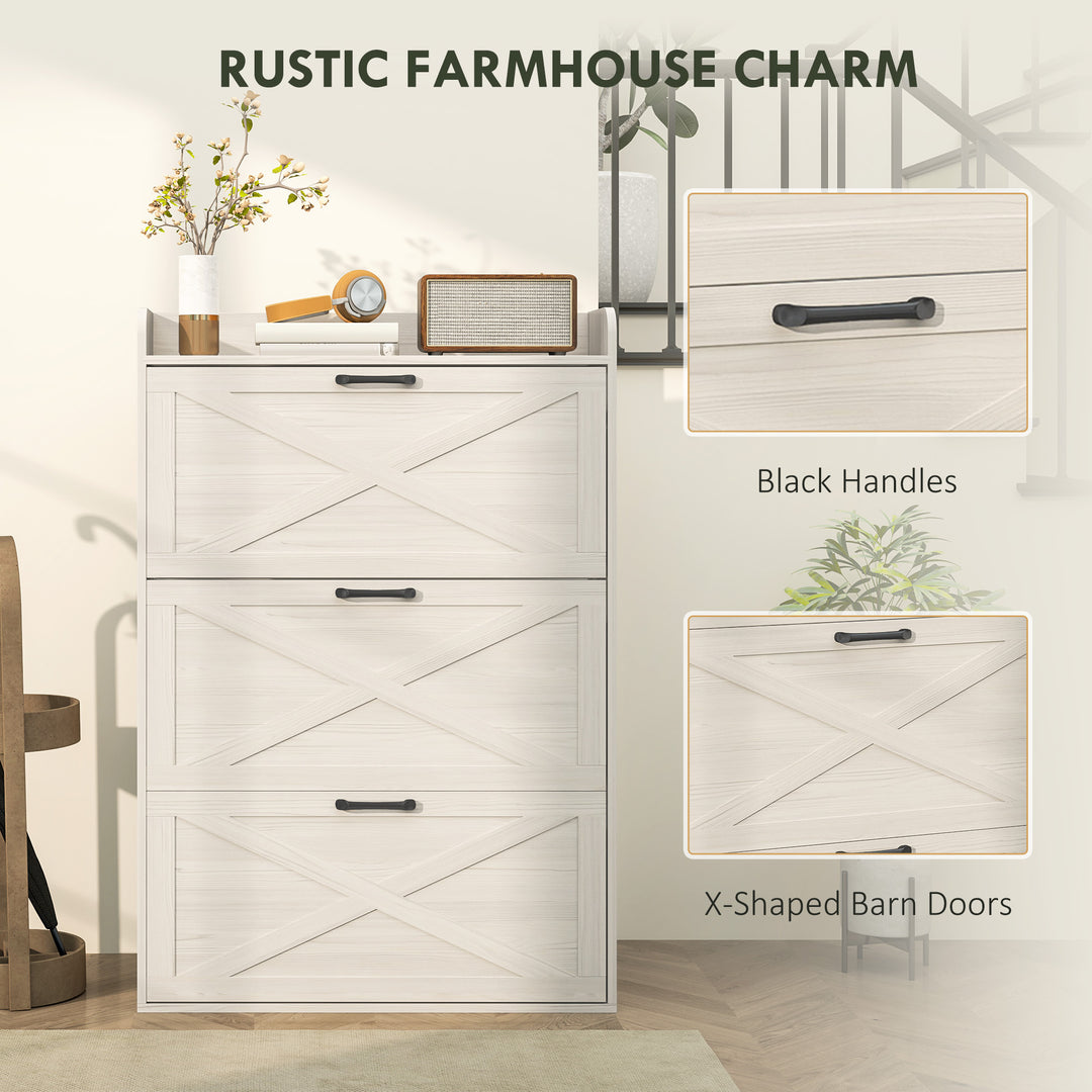 HOMCOM Narrow Shoe Storage Cabinet Farmhouse Shoe Cabinet with 3 Flip Drawers Adjustable Shelves for Entryway White Oak