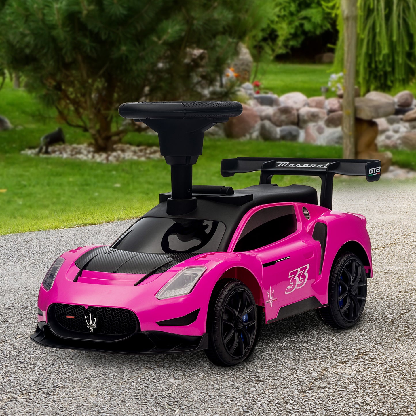 Qaba Licensed Maserati GT2 Baby Sliding Car with Storage, Music, Horn, Foot to Floor Toddler Car for 18-60 Months, Pink