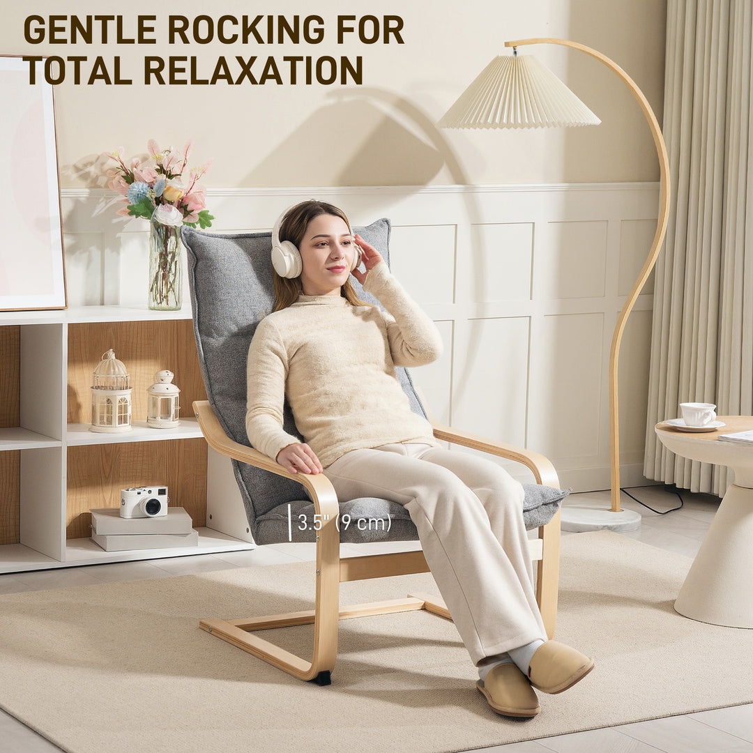 HOMCOM Modern Armchair, Upholstered Accent Chair with Curved Leg and Arm, Leisure Lounge Chair for Living Room, Light Grey