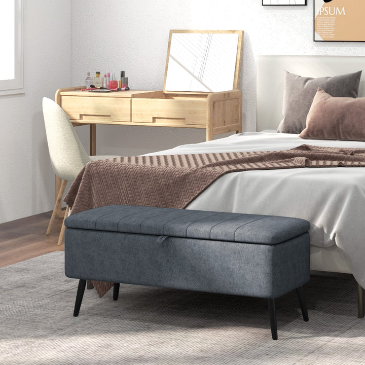 HOMCOM 40" Ottoman with Storage, Linen Upholstered Storage Ottoman Bench with Steel Legs for Living Room, Bedroom Grey