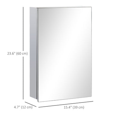 kleankin Wall Mounted Bathroom Medicine Cabinet Mirrored Cabinet with Hinged Door 3-Tier Storage Shelves Silver
