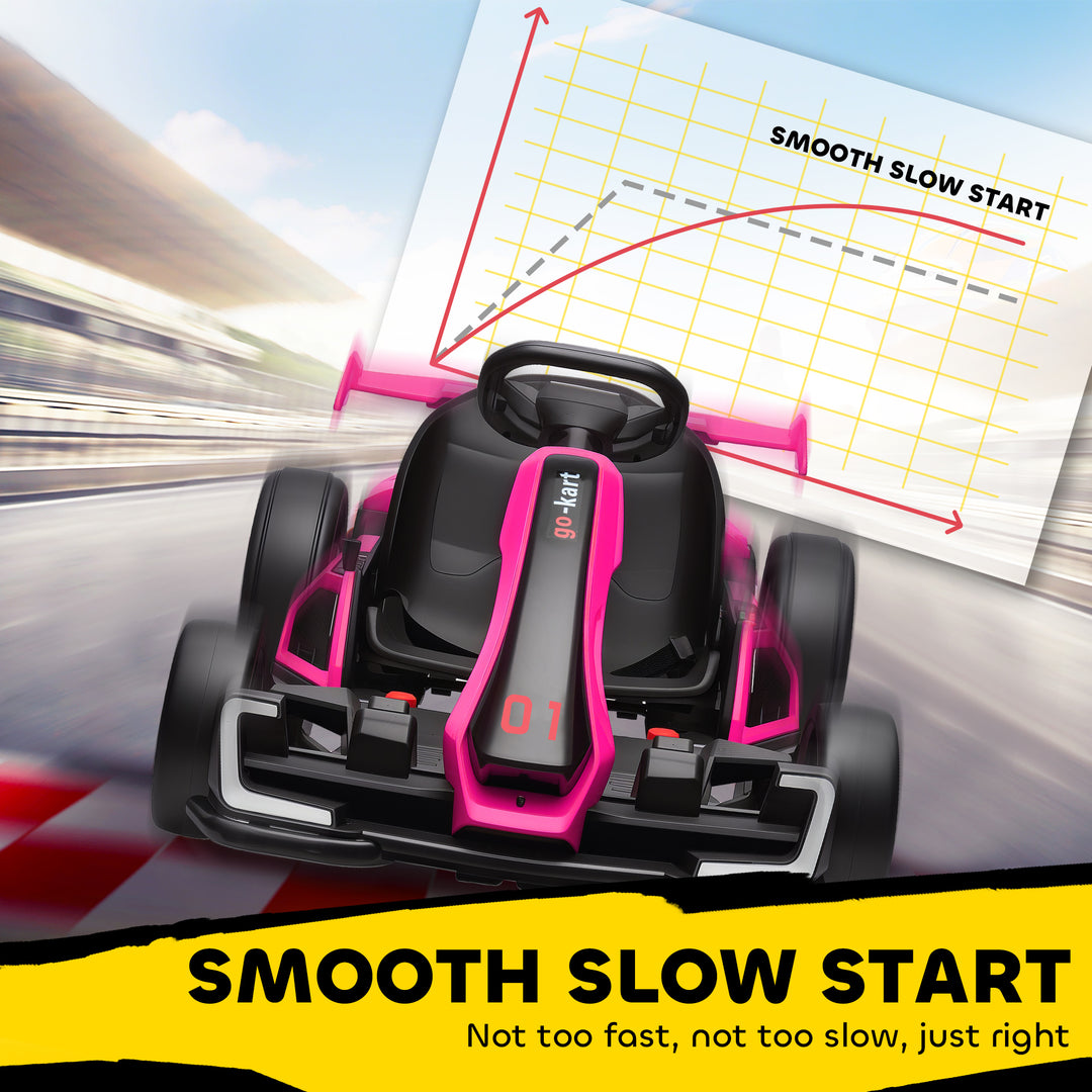 Aosom 24V Electric Go Kart, Battery Powered Kids Drift Kart with Adjustable Seat, Seat Belt, Horn, Music, Light, White